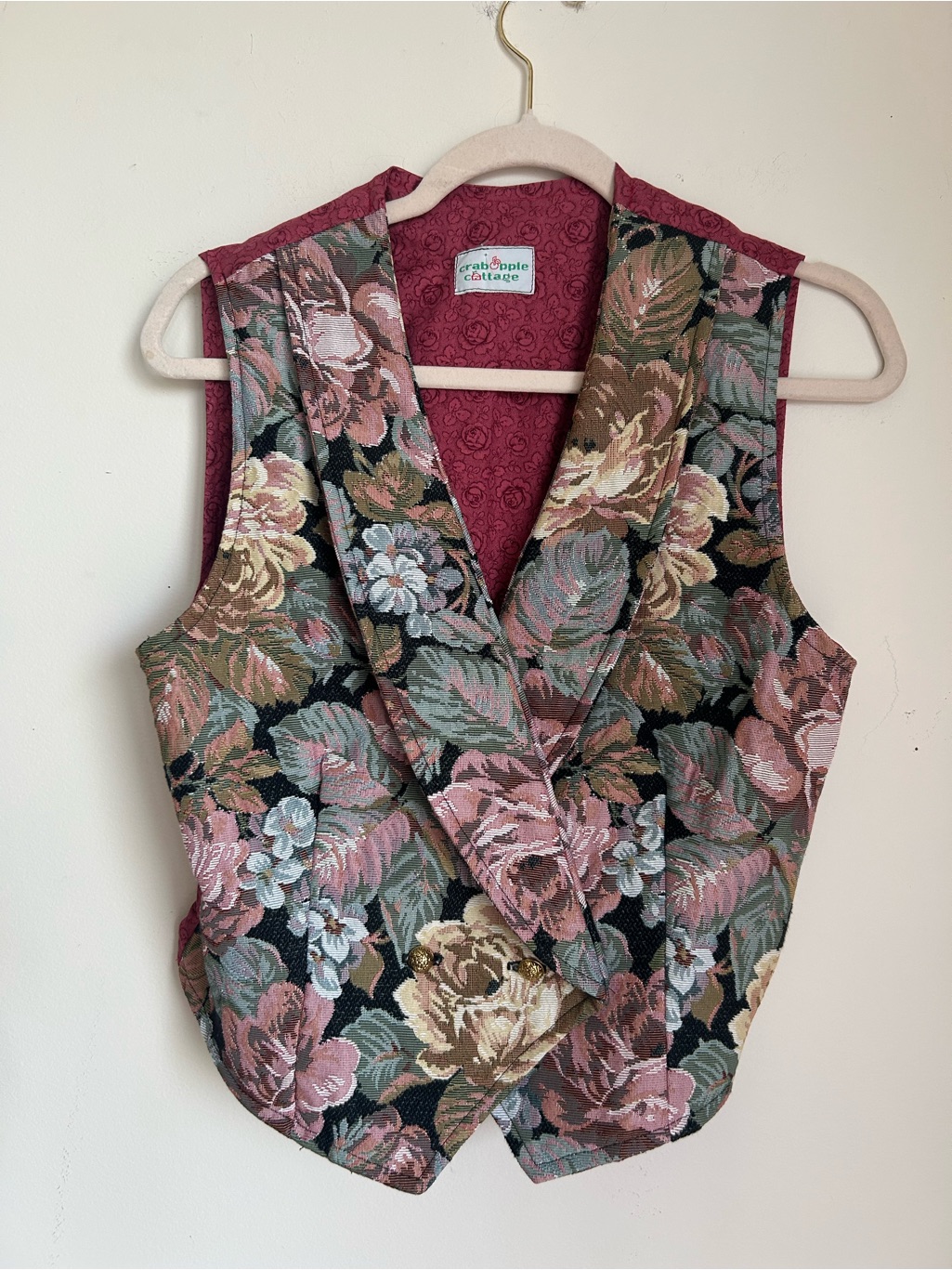 Calgary Made- Floral Tapestry Vest In Pink And Green